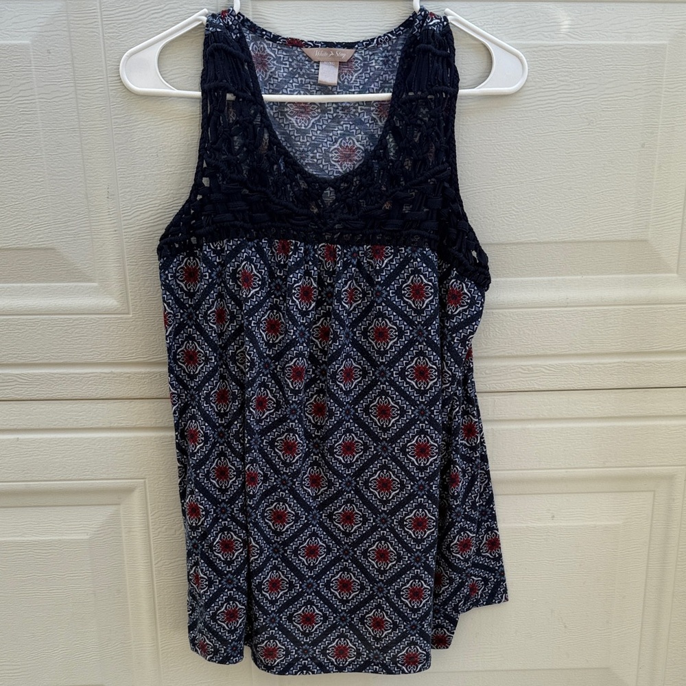 White Stag Navy and Red Geometric Tank Top